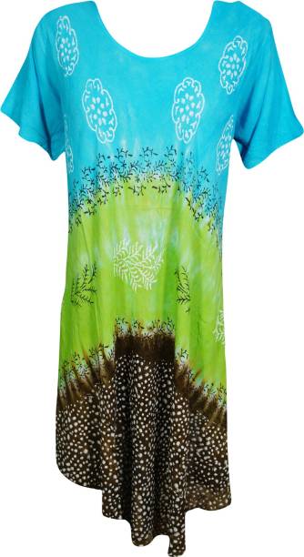 Indiatrendzs Women Fit and Flare Green, Blue Dress