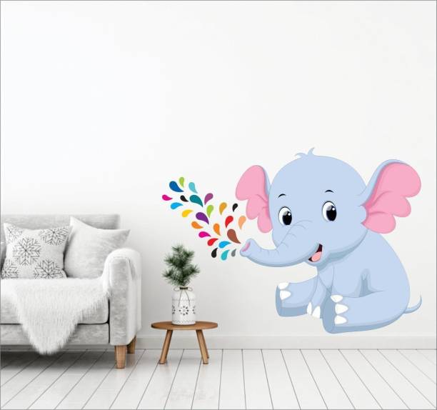 AH Decals Animated 3D Playing Elephant Baby Wall Sticker for Kids Living Bed Room (65 cm x 50 cm) Medium Animated 3D Playing Elephant Baby Wall Sticker for Kids Living Bed Room (65 cm x 50 cm)