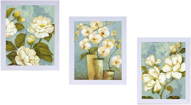 Painting Mantra Art Street - White flower Set of 3 WHITE Framed Art Prints (10 x 12 inch) Digital Reprint 10 inch x 12 inch Painting