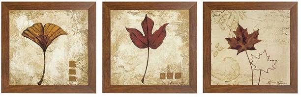 Painting Mantra Art Street - Dry Leaves Set of 3 BROWN Framed Art Prints (10 x 10 inch) Ceramic 10 inch x 10 inch Painting