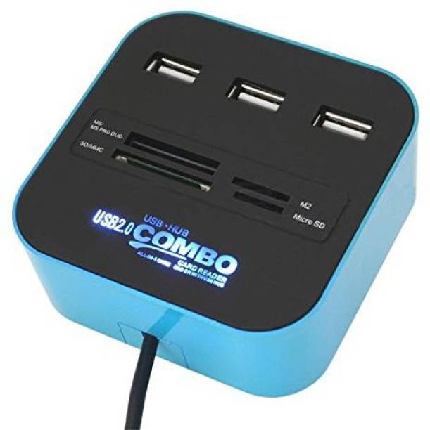 spincart All in One USB Hub Combo 3 USB ports and all in one card reader, USB 2.0, for Pen drives / Cameras / Mobiles / PC / Laptop / Notebook / Tablet, Docking station, MS/MS pro Duo/SD/MMC/M2/Micro SD support Card Reader