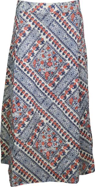 Indiatrendzs Printed Women A-line Blue, Beige Skirt