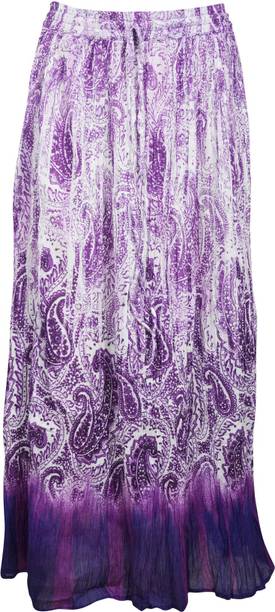 Indiatrendzs Printed Women A-line Purple, White Skirt