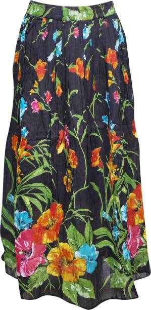 Indiatrendzs Printed Women A-line Brown, Green Skirt