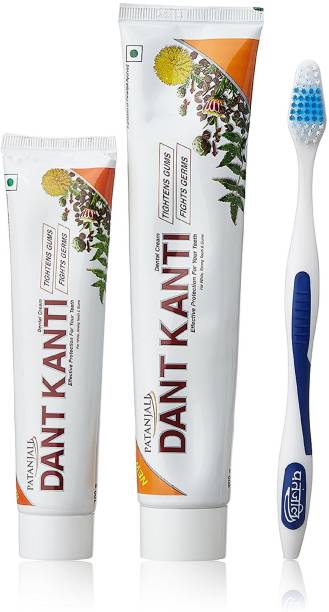 PATANJALI Dant Kanti Toothpaste Value Pack - 300 g ((200g * 1N and 100g * 1N) + 1N Toothbrush) Toothpaste