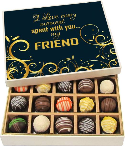 Chocholik Friendship Gift - I Love Every Moment Spent With You My Friend - Dark, Milk, White Chocolate - 20pc Truffles