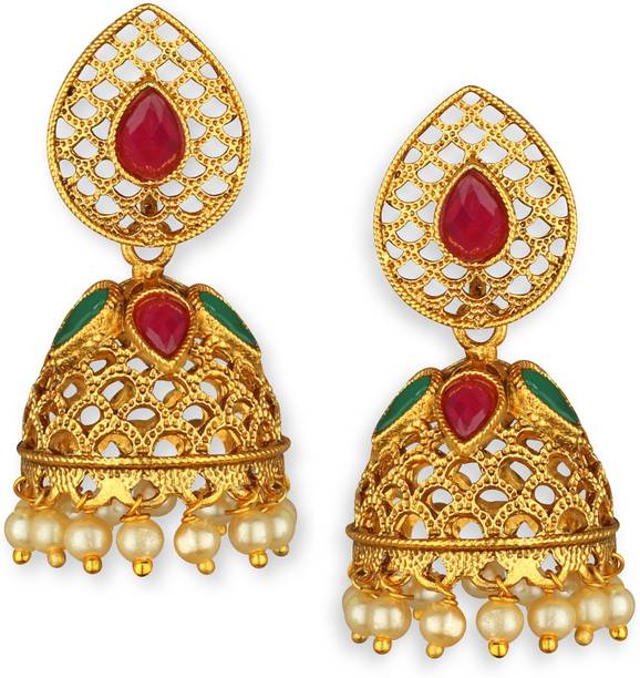 Ruby Earrings Online At Best Prices In India Spargz Latkan Pearl Gold Plated Ruby Jhumki Br Earring