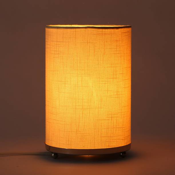 Craftter Decorative Lighting Lamps Craftter Handloom Textured Off White Fabric Round Small Table Lamp Bedside Light Night