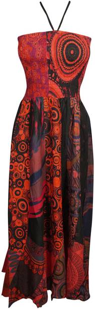 Indiatrendzs Women Maxi Orange, Black Dress