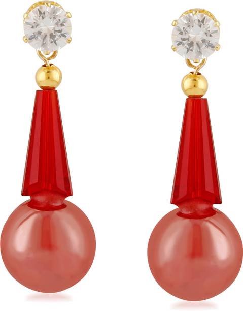 Earrings For Women Girls At Best S In Divastri Round Stone Studded Cubic Zirconia Brass Alloy Drop Earring