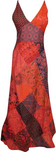 Indiatrendzs Women Maxi Red, Black Dress