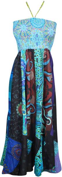 Indiatrendzs Women Fit and Flare Blue Dress