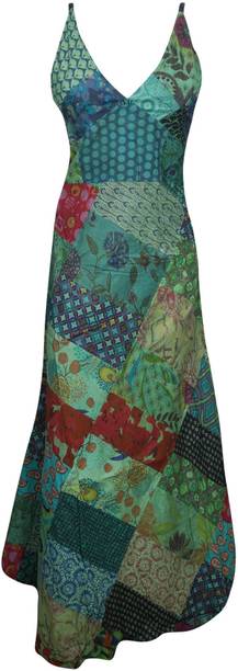 Indiatrendzs Women Maxi Blue, Green Dress