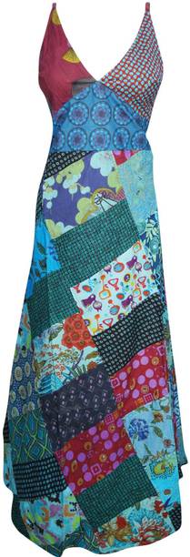 Indiatrendzs Women Maxi Purple, Green Dress