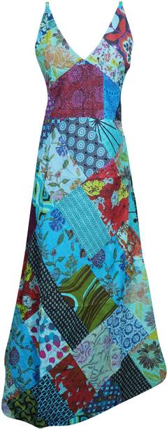 Indiatrendzs Women Maxi Blue Dress