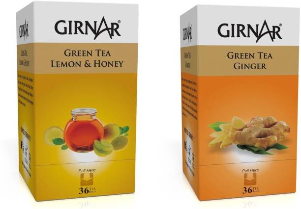 Girnar Tea Combo Pack of Ginger and Lemon & Honey Ginger, Lemon, Honey Green Tea Bags Box