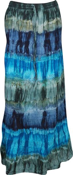Indiatrendzs Printed Women A-line Green, Blue Skirt