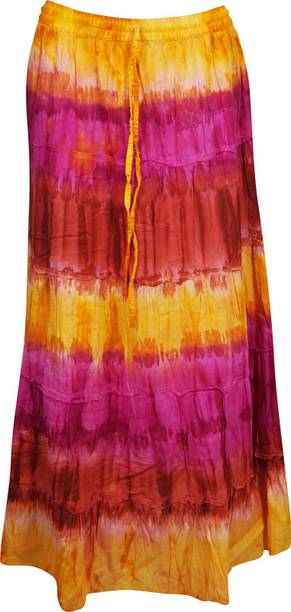 Indiatrendzs Printed Women A-line Pink, Blue Skirt
