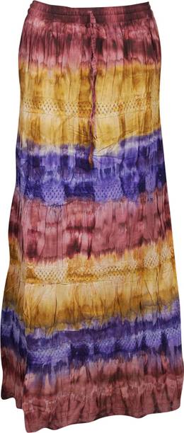 Indiatrendzs Printed Women A-line Brown, Yellow Skirt