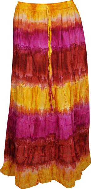Indiatrendzs Printed Women A-line Pink, Brown Skirt