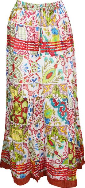 Indiatrendzs Printed Women A-line Red, White Skirt