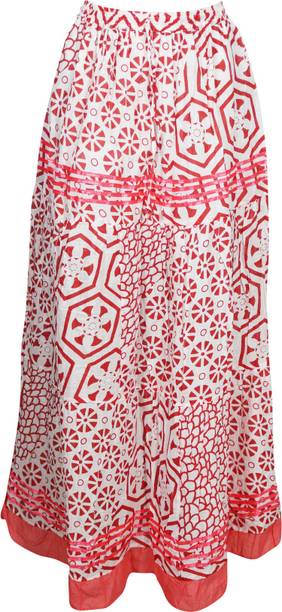 Indiatrendzs Printed Women A-line Red, White Skirt