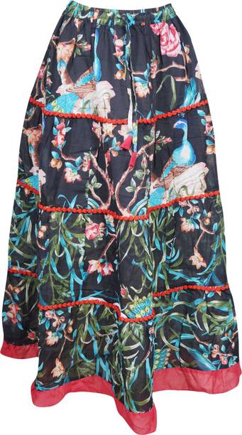 Indiatrendzs Printed Women A-line Black, Blue Skirt