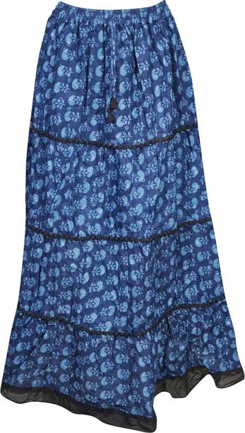 Indiatrendzs Printed Women A-line Blue Skirt