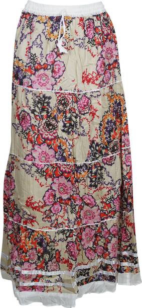 Indiatrendzs Printed Women A-line Beige, Pink Skirt