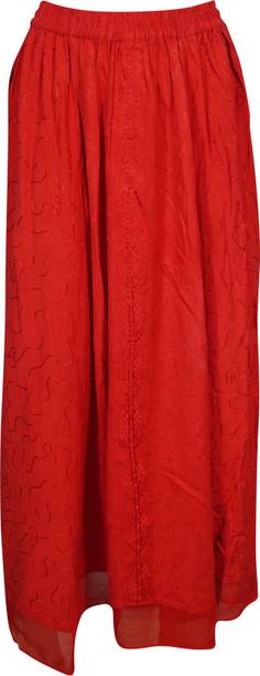 Indiatrendzs Embroidered Women A-line Red Skirt
