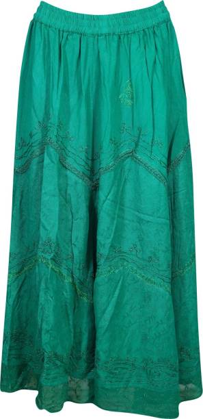 Indiatrendzs Embroidered Women A-line Green Skirt