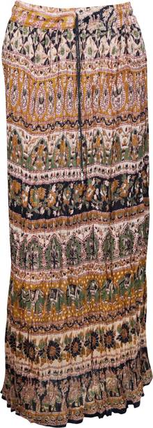 Indiatrendzs Printed Women A-line Black, Yellow Skirt