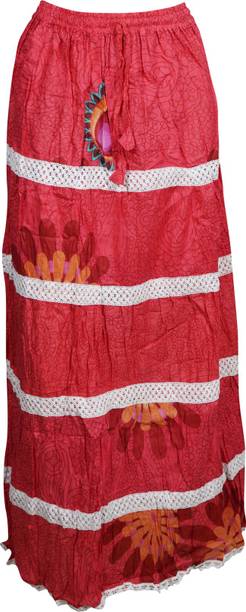 Indiatrendzs Printed Women A-line Red Skirt