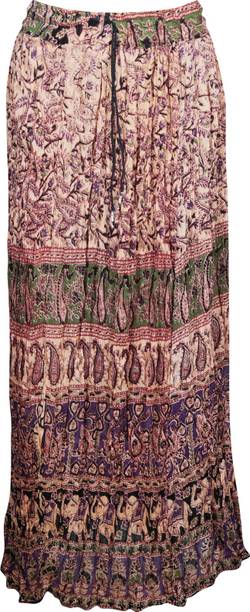 Indiatrendzs Printed Women A-line Purple, Green Skirt