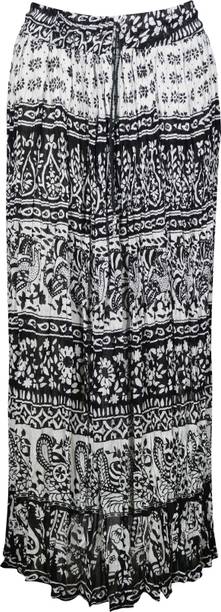 Indiatrendzs Printed Women A-line Black, White Skirt