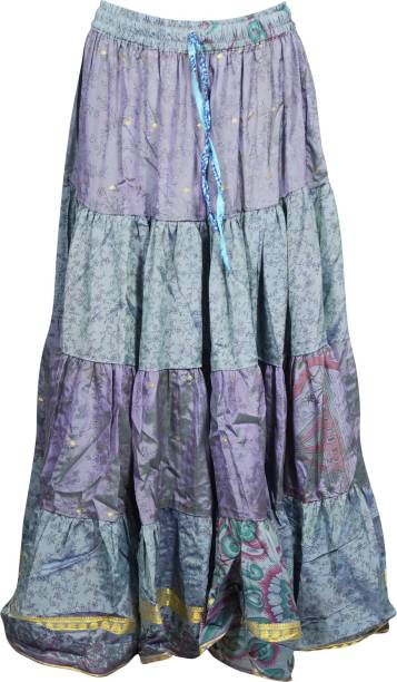 Indiatrendzs Printed Women A-line Green, Blue Skirt