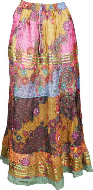 Indiatrendzs Printed Women A-line Pink, Yellow Skirt