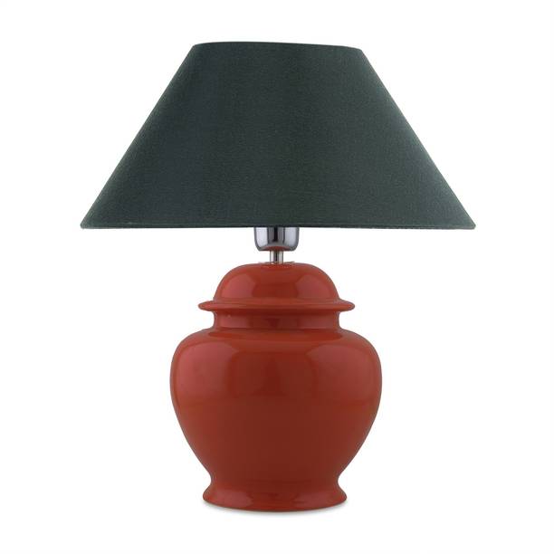 Table Lamps At Ed S On Flipkart Homesake Ceramic Pot Shaped Base Orange Table Lamp With Green Cone Shade Led Bulb