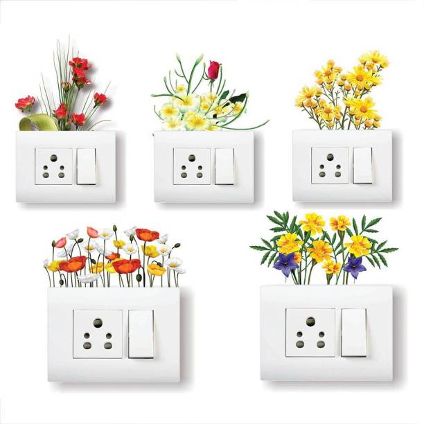 AH Decals Light Switches 'Beautiful Natural Colorful Flowers Roses' Sticker Medium Switch Board Sticker, Switch Stickers, Wall Stickers, Light Switch Sticker - Set Of 5