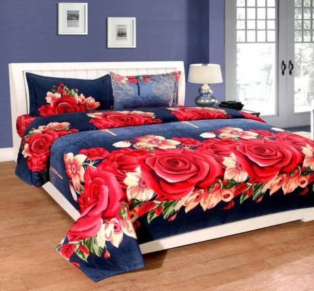 shriram enterprises 144 TC Polycotton Double Floral Flat Bedsheet