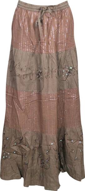 Indiatrendzs Self Design Women Straight Brown Skirt