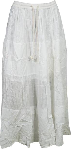 Indiatrendzs Self Design Women Straight White Skirt