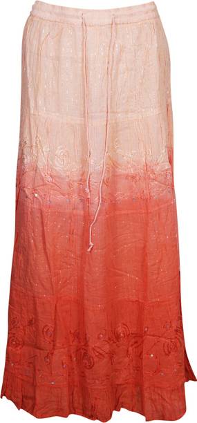 Indiatrendzs Self Design Women Straight Orange Skirt