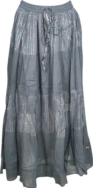 Indiatrendzs Self Design Women Straight Black Skirt