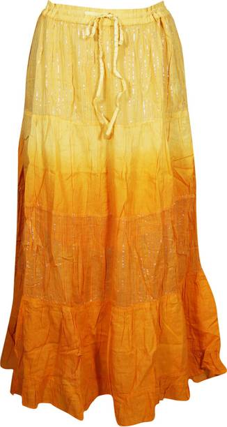 Indiatrendzs Self Design Women Straight Yellow Skirt