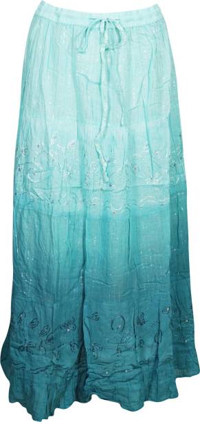 Indiatrendzs Self Design Women Straight Green Skirt