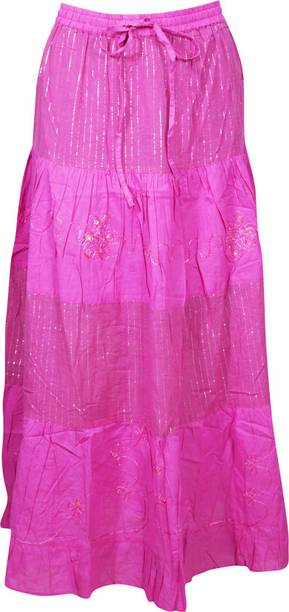 Indiatrendzs Self Design Women Straight Pink Skirt