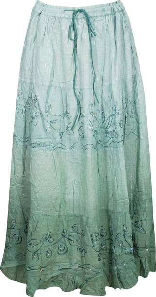 Indiatrendzs Solid Women Straight Green Skirt