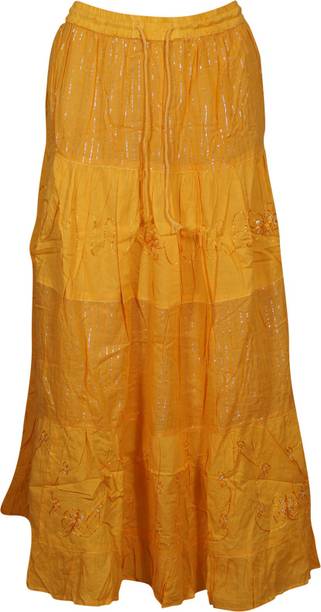 Indiatrendzs Solid Women Straight Yellow Skirt