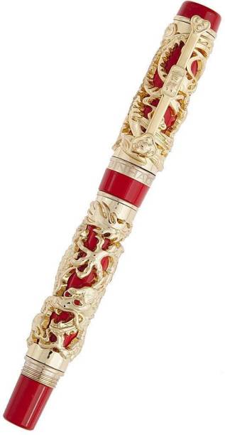 JINHAO Collectible Luxury Fountain Pen Dragon and Phoenix Red with Golden 18KGP Nib Medium Fountain Pen